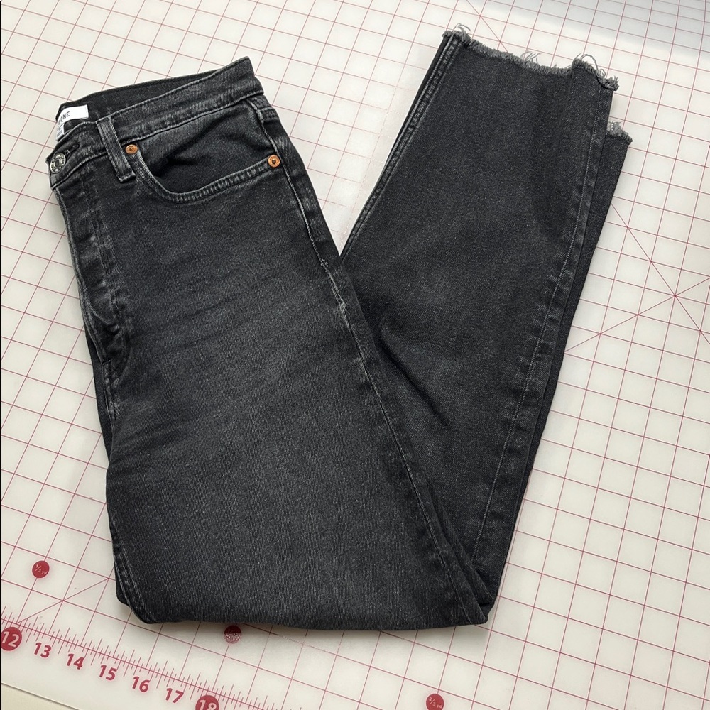 RE/DONE Button Fly Black Wash Raw-Edge Hem Cotton Weekend Casual Denim Jean 28 - Picture 8 of 16